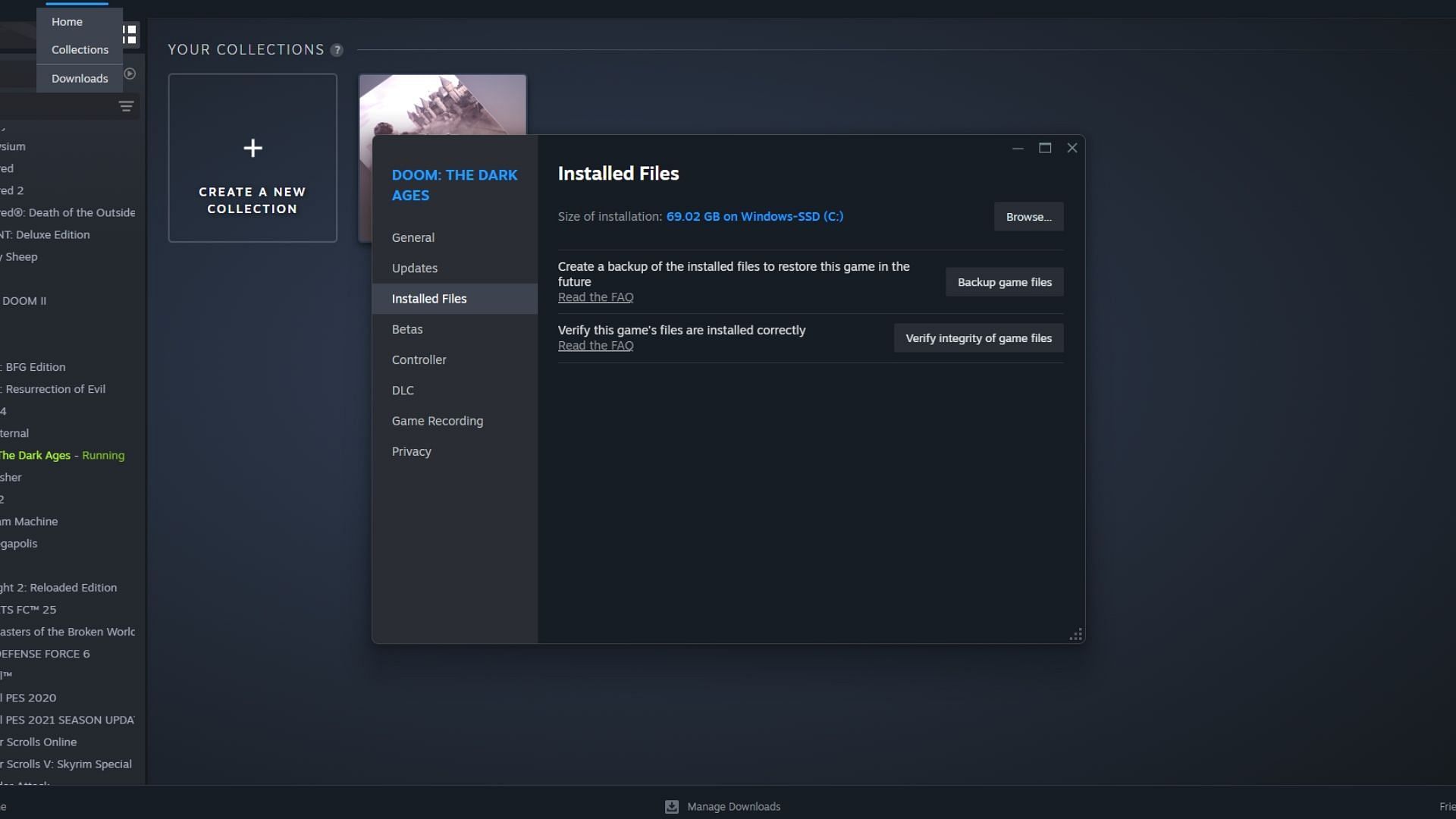 Verifying game files for Doom: Dark Ages (Image via Valve)
